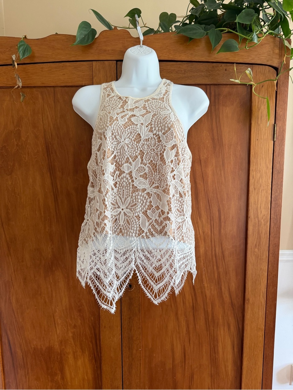Express Cream Lace Crochet Tank Top